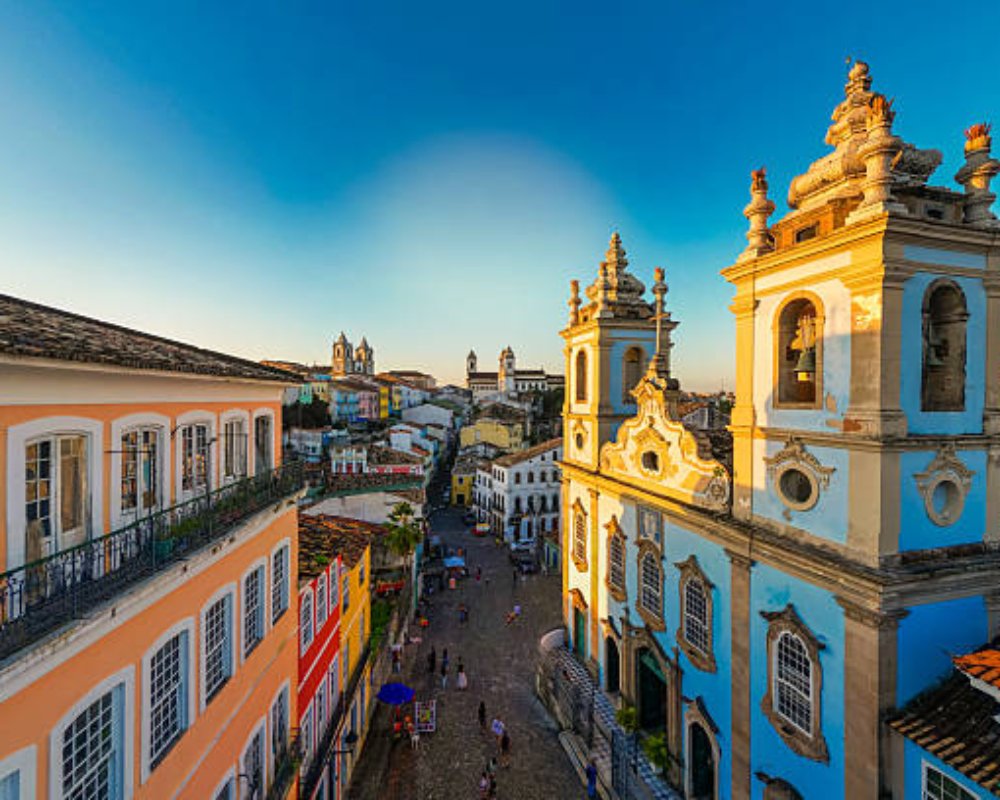 Church of Our Lady of the Rosary of the Black People and Pelourinho Square in Salvador City Aerial View.
