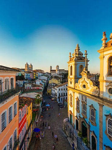 Church of Our Lady of the Rosary of the Black People and Pelourinho Square in Salvador City Aerial View.